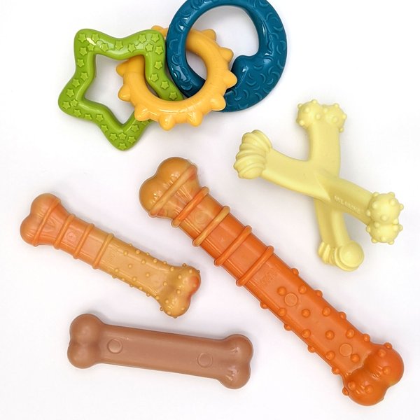 Nylabone Puppy Power Chew Teething Toy Rings Dogs Bacon Yellow