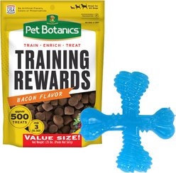 Nylabone Puppy Teething X Bone Beef Flavored Puppy Chew Toy & Pet Botanics Training Rewards Bacon Flavor Dog Treats