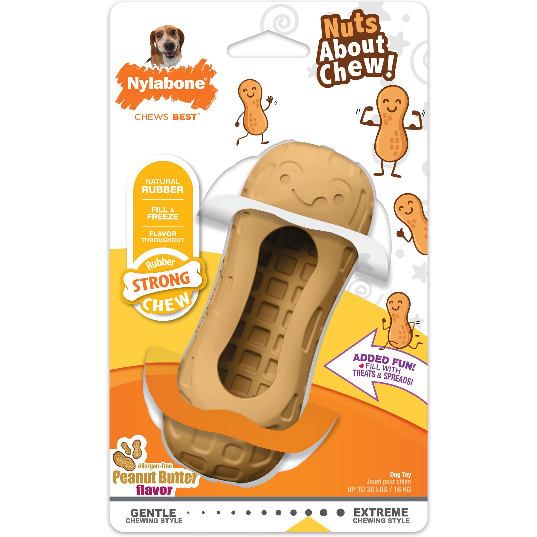 Nylabone Strong Rubber Allergen-Free Peanut Butter Flavor Tough Dog Treat Toy, Brown, Medium/Wolf