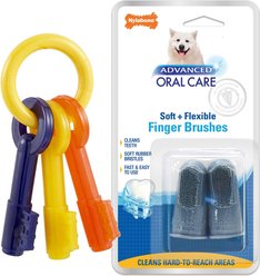 Nylabone Teething Keys Puppy Chew Toy & Nylabone Advanced Oral Care Dog Finger Brush