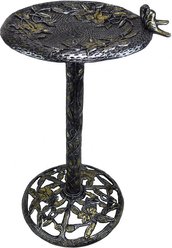 Oakland Living Handmade Gold Cast Aluminum Twin Singing Birds Bird Bath, Antique Silver