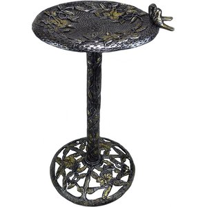 Oakland Living Handmade Gold Cast Aluminum Twin Singing Birds Bird Bath, Antique Silver