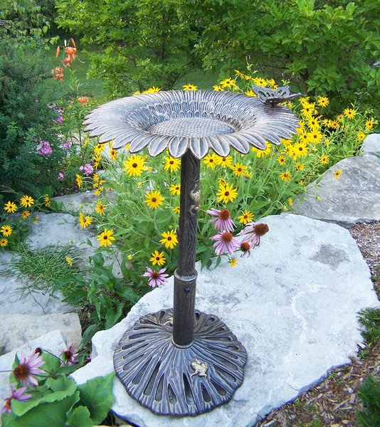Oakland Living Handmade Metal Butterfly Sunflower Bird Bath