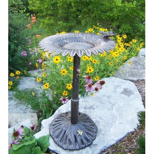 Oakland Living Handmade Metal Butterfly Sunflower Bird Bath, Antique Bronze