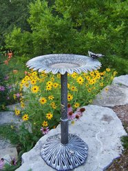 Oakland Living Handmade Metal Butterfly Sunflower Bird Bath, Antique Pewter