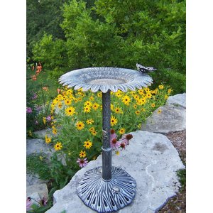 Oakland Living Handmade Metal Butterfly Sunflower Bird Bath, Antique Pewter
