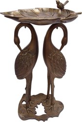 Oakland Living Handmade Metal Crane Lily Bird Bath, Antique Bronze