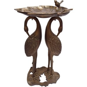 Oakland Living Handmade Metal Crane Lily Bird Bath, Antique Bronze