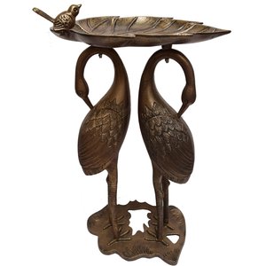 Oakland Living Handmade Metal Crane Lily Bird Bath, Antique Bronze