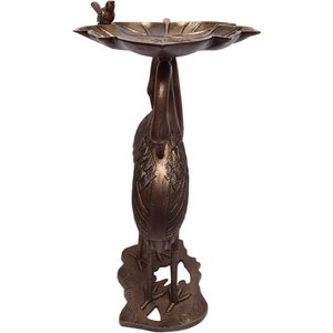 Oakland Living Handmade Metal Crane Lily Bird Bath, Antique Bronze