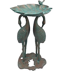 Oakland Living Handmade Metal Crane Lily Bird Bath, Antique Copper