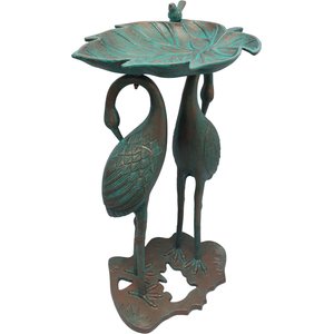 Oakland Living Handmade Metal Crane Lily Bird Bath, Antique Copper