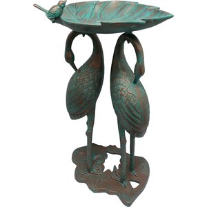Oakland Living Handmade Metal Crane Lily Bird Bath, Antique Copper
