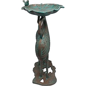 Oakland Living Handmade Metal Crane Lily Bird Bath, Antique Copper