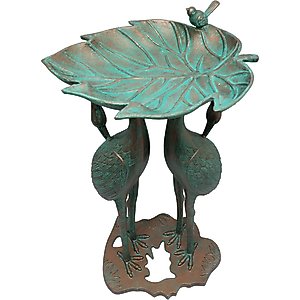 Oakland Living Handmade Metal Crane Lily Bird Bath, Antique Copper