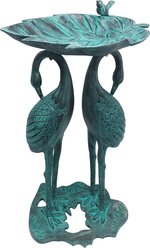 Oakland Living Handmade Metal Crane Lily Bird Bath, Black Patina