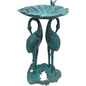 Oakland Living Handmade Metal Crane Lily Bird Bath, Black Patina