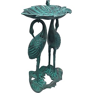 Oakland Living Handmade Metal Crane Lily Bird Bath, Black Patina