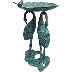 Oakland Living Handmade Metal Crane Lily Bird Bath, Black Patina