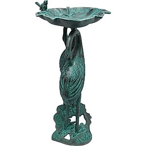 Oakland Living Handmade Metal Crane Lily Bird Bath, Black Patina