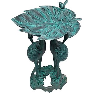 Oakland Living Handmade Metal Crane Lily Bird Bath, Black Patina