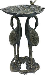 Oakland Living Handmade Metal Crane Lily Bird Bath, Pewter