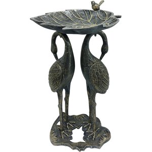 Oakland Living Handmade Metal Crane Lily Bird Bath, Pewter