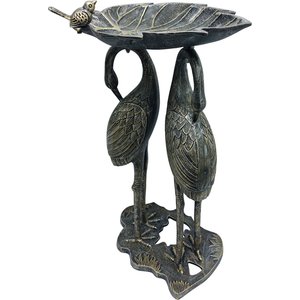 Oakland Living Handmade Metal Crane Lily Bird Bath, Pewter