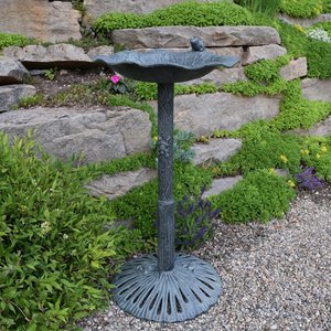 Oakland Living Handmade Metal Frog Bird Bath, Verdi Grey