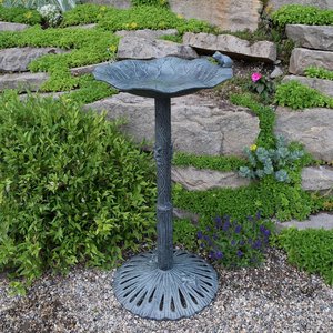 Oakland Living Handmade Metal Frog Bird Bath, Verdi Grey