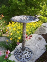 Oakland Living Handmade Metal Hummingbird Bird Bath, Antique Pewter