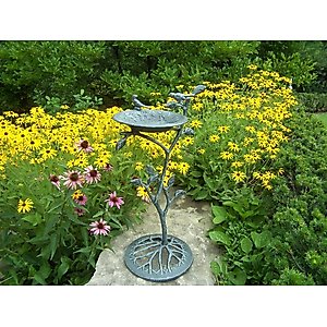 Oakland Living Handmade Metal Meadow Bird Bath, Verdi Grey