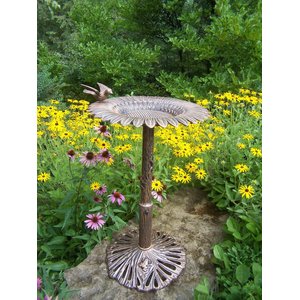 Oakland Living Handmade Metal Sunflower Bird Bath, Antique Bronze