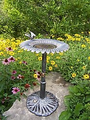 Oakland Living Handmade Metal Sunflower Bird Bath, Antique Pewter