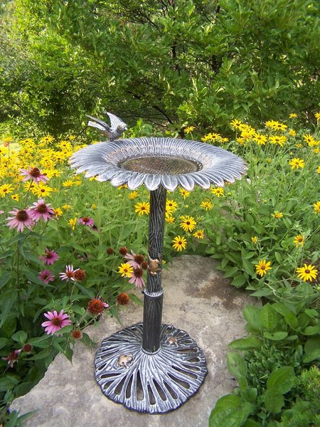 Show full view: Oakland Living Handmade Metal Sunflower Bird Bath, Antique Pewter slide 1 of 6