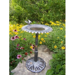 Oakland Living Handmade Metal Sunflower Bird Bath, Antique Pewter