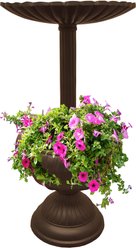 Oakland Living Ornate Round Cast Bird Bath & Planter Vase Combo, Brown, 35-in