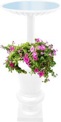 Oakland Living Ornate Round Cast Bird Bath & Planter Vase Combo, White, 40-in