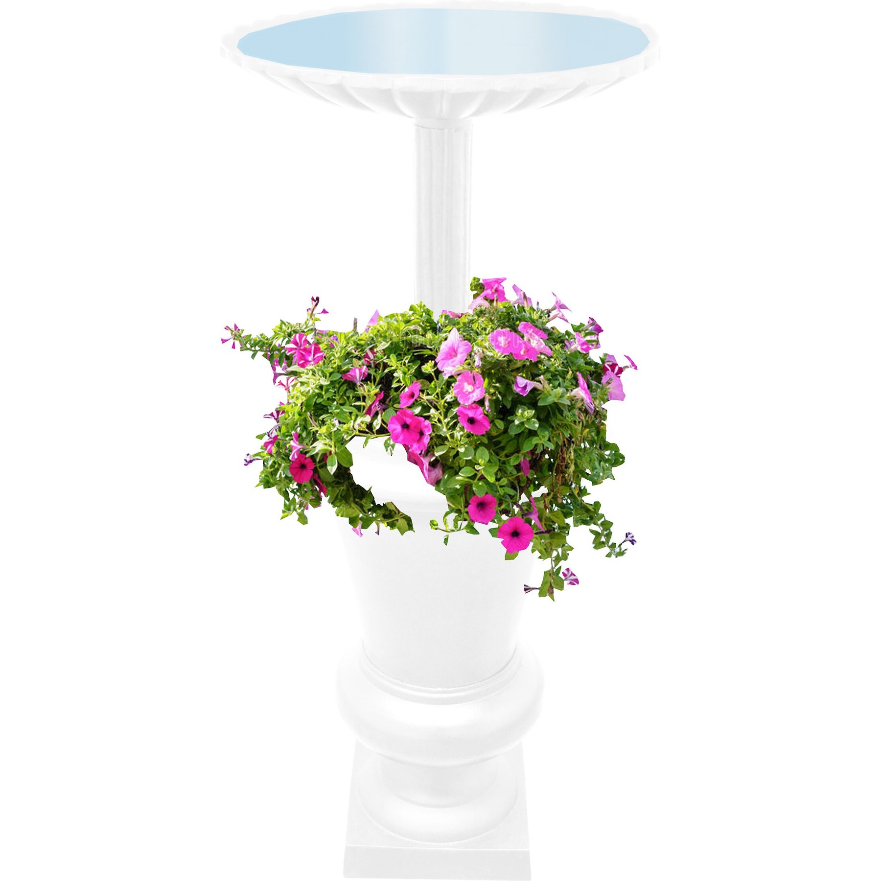 Oakland Living Ornate Round Cast Bird Bath & Planter Vase Combo, White, 40-in