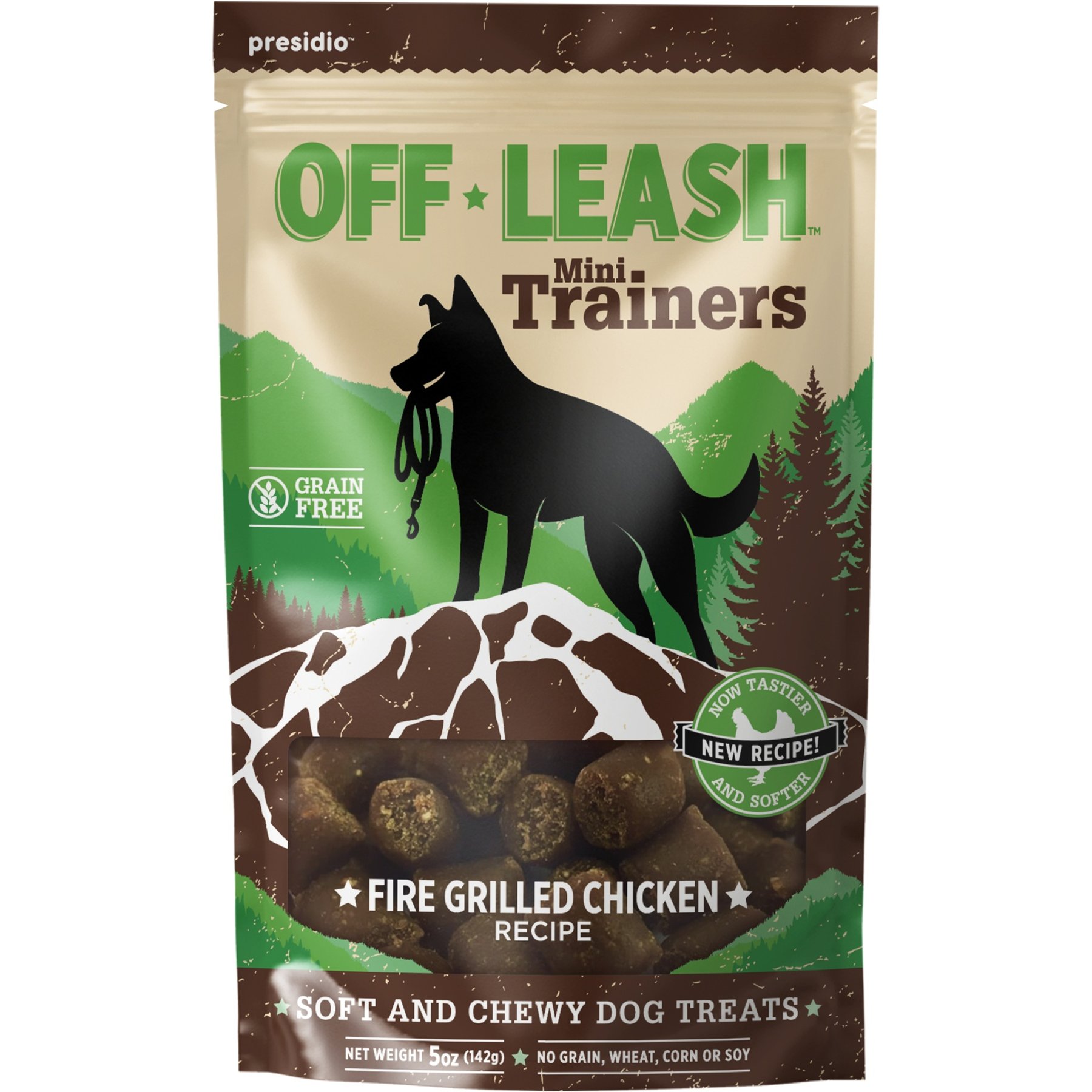 Earthly Off Leash Mini Trainers Grilled Chicken Soft & Chewy Dog Treats, 5-oz pouch