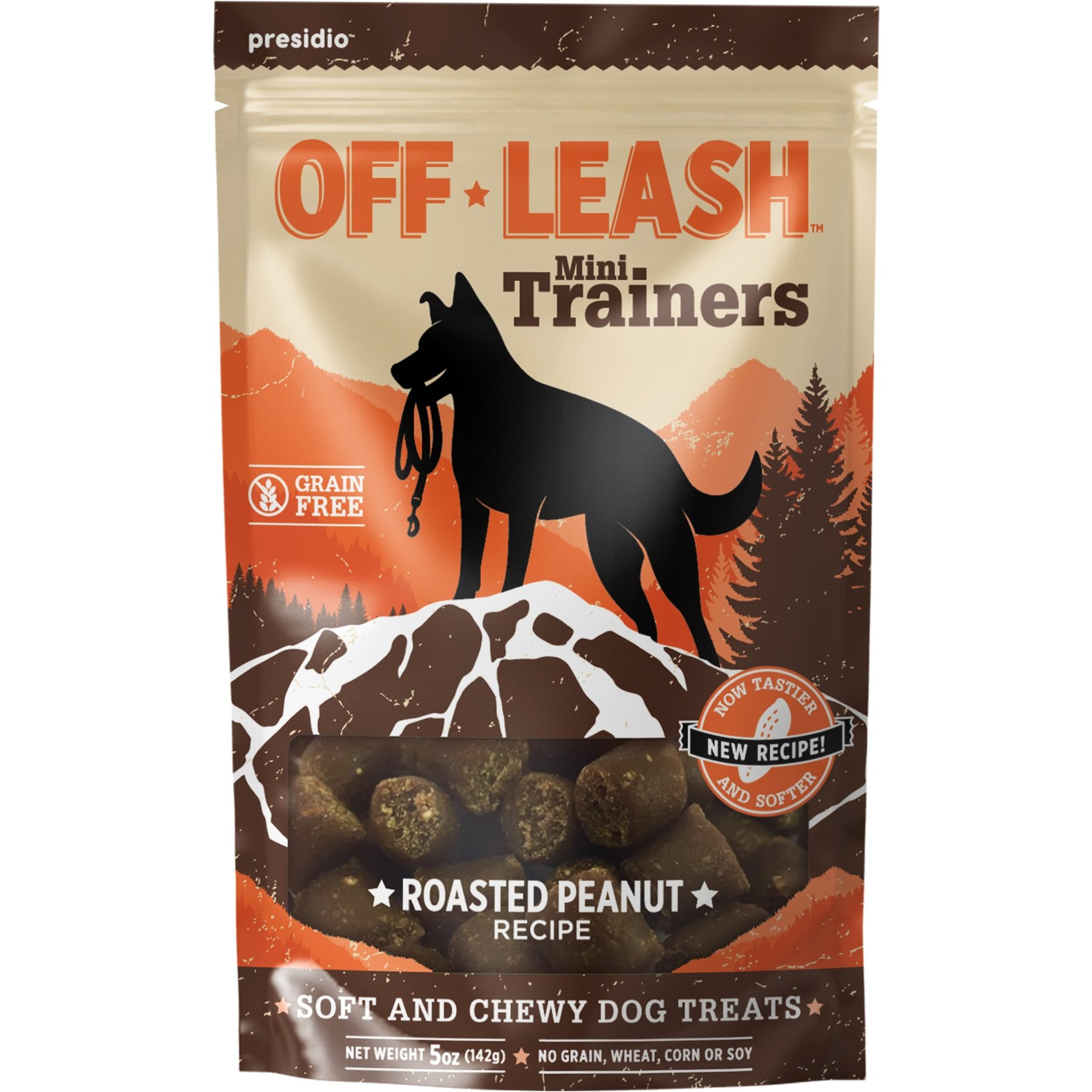 Earthly Off Leash Mini Trainers Roasted Peanut Soft & Chewy Dog Treats, 5-oz pouch