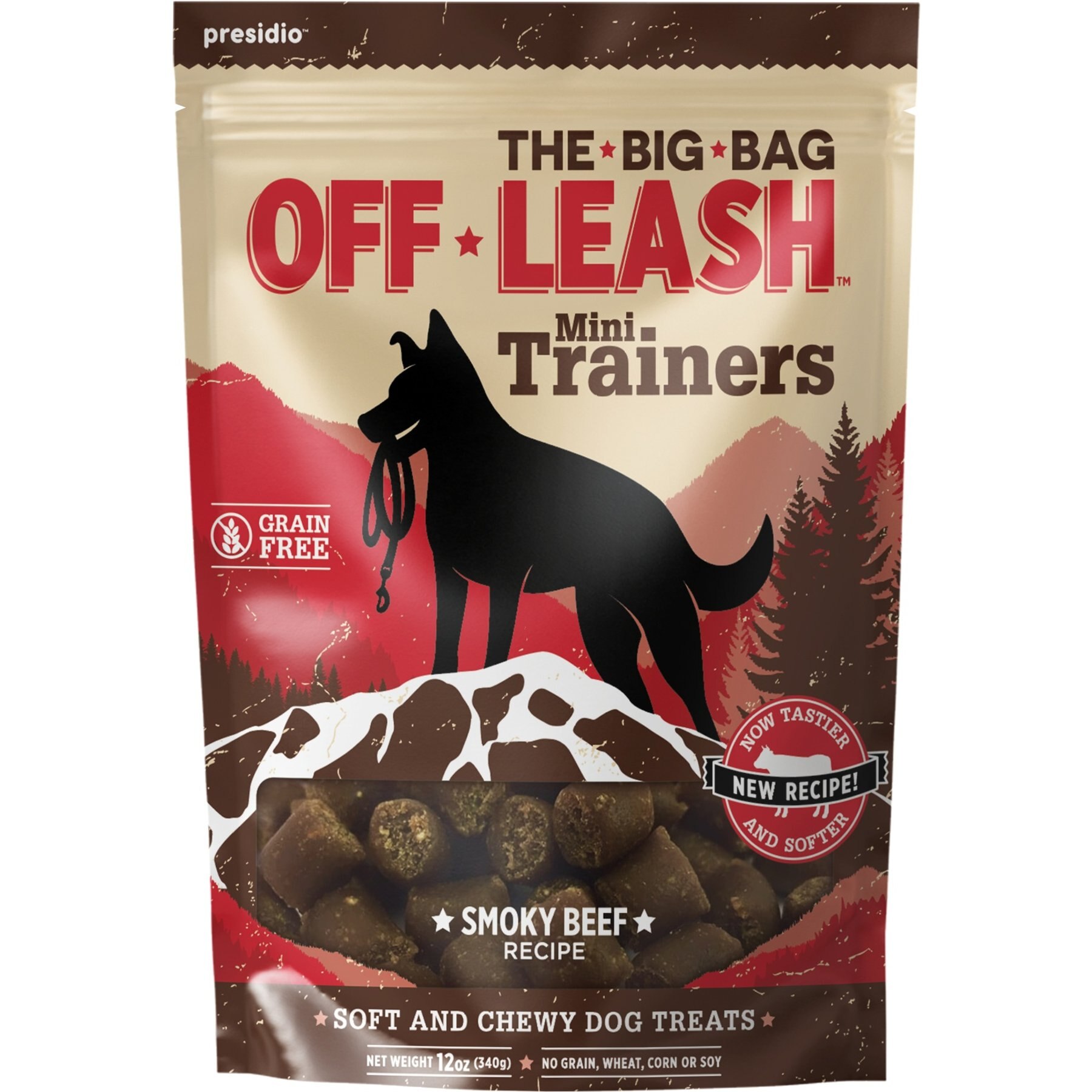 Earthly Off Leash Mini Trainers Smoky Beef Soft & Chewy Dog Treats, 12-oz pouch