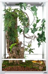 OiiBO 2-in-1 Glass Screen & Mesh Ventilation Double Hinge Door Reptile Terrarium, Large, 55-gal, White