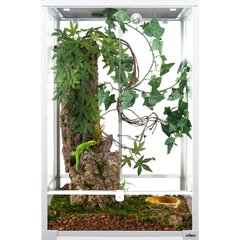 OiiBO 2-in-1 Glass Screen & Mesh Ventilation Double Hinge Door Reptile Terrarium, Large, 55-gal, White