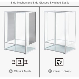 OiiBO 2-in-1 Glass Screen & Mesh Ventilation Double Hinge Door Reptile Terrarium, Large, 55-gal, White