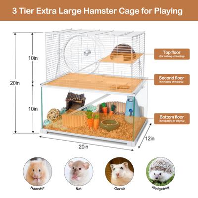 Show full view: OiiBO 3 Tiers Glass Small Pet Cage, White, 15-gal slide 4 of 8