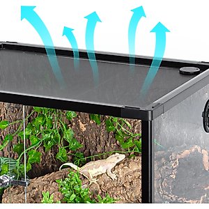 OiiBO Tempered Glass Reptile Terrarium, Black, 34-gallon