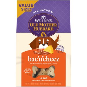 Old Mother Hubbard by Wellness Classic Bac'N'Cheez Natural Large Oven-Baked Biscuits Dog Treats, 3.3-lb bag