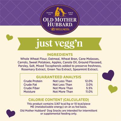 Show full view: Old Mother Hubbard by Wellness Classic Just Vegg'N Natural Mini Oven-Baked Biscuits Dog Treats, 20-oz bag slide 10 of 13