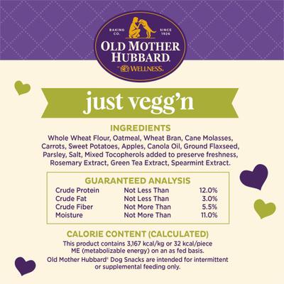Show full view: Old Mother Hubbard by Wellness Classic Just Vegg'N Natural Oven-Baked Biscuits Dog Treats, Small, 3.3-lb bag slide 8 of 11
